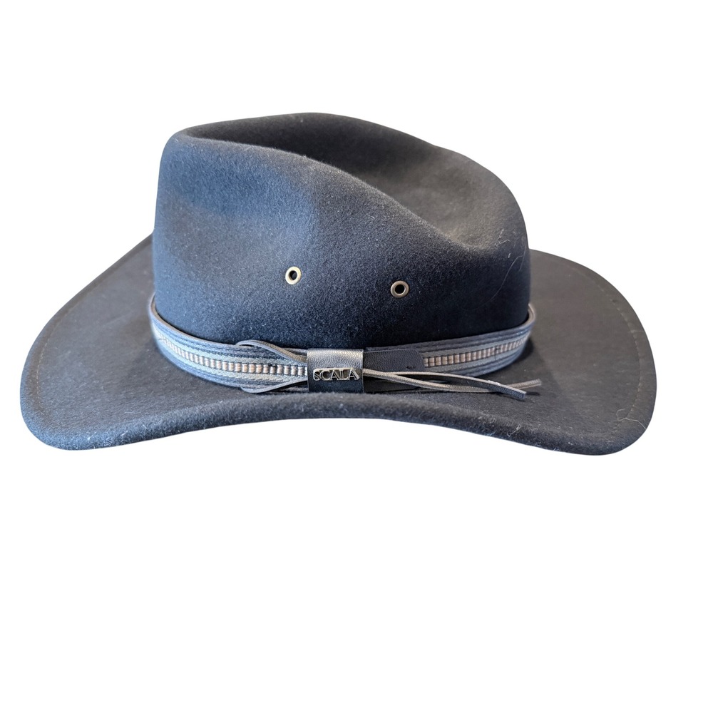 Scala Classico Black Wool Felt Outback Safari‎ Hat Mens Medium RN31905 Handmade